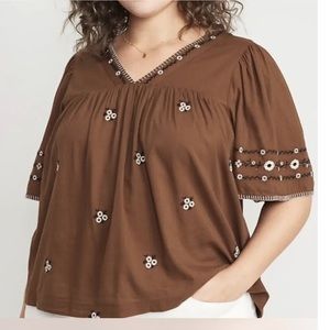 NEW Old Navy floral embroidered boho peasant top